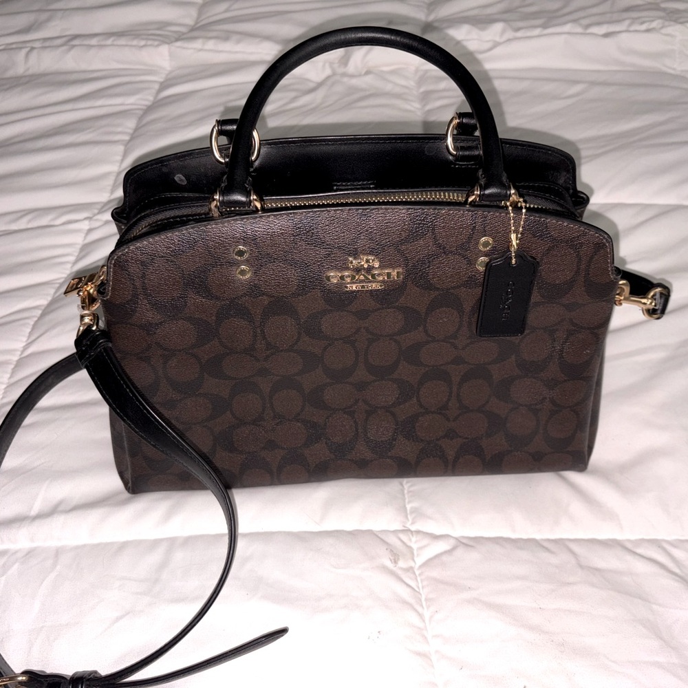 Coach Black and Brown Signature Handbag